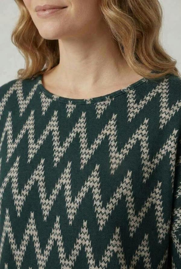 Green | Chevron Print Long Sleeve Tunic Top