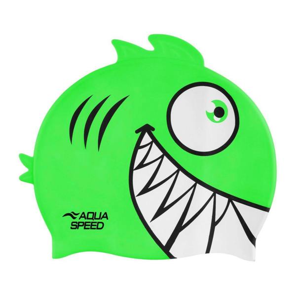 Aqua Speed Boys Girls Piranha Patterned Swimming Cap | Silicone 3D Print Easy Fit Swim Cap