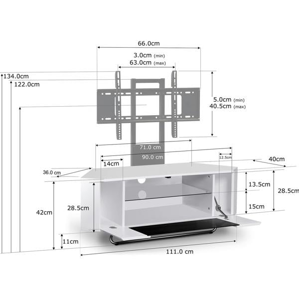 Homeology Hampshire Corner-Friendly Gloss White with Contrast Beam-Thru Remote Friendly Door 26"-50" Flat Screen TV Cabinet with Mounting Arm
