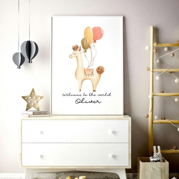 Childrens bedroom decorations | Llama Wall art for Nursery