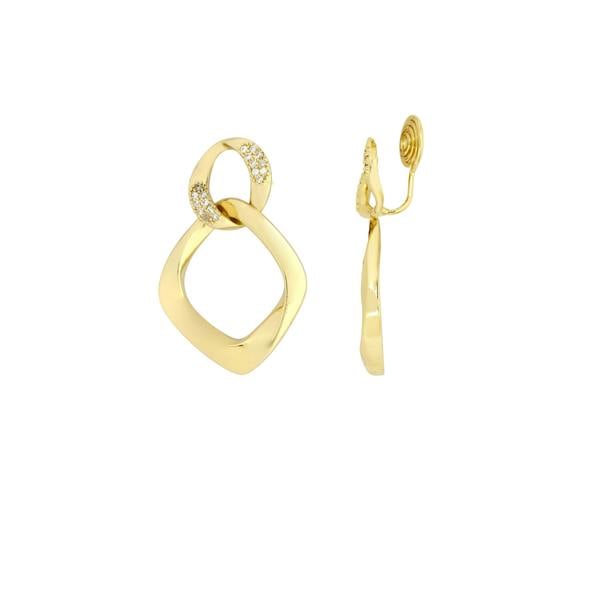 Gold Trip Double Oval Hoop Drop Clip On Earrings