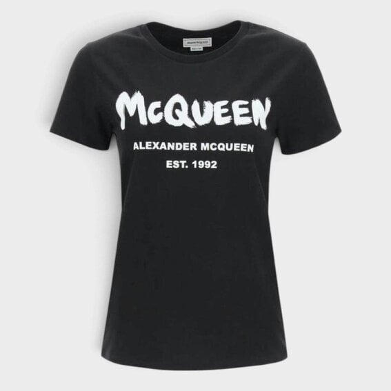 Alexander McQueen Graffiti Logo Short-Sleeve T-Shirt Black White