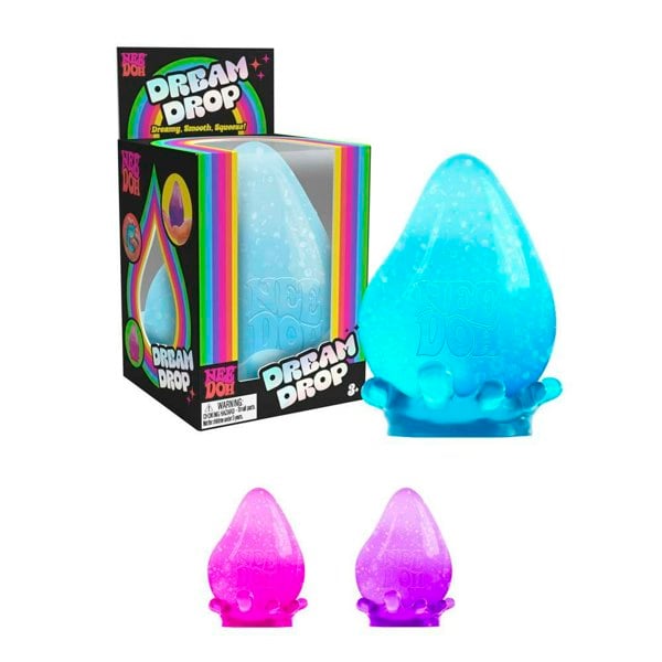 NeeDoh Dream Drop - 1 Colour Chosen At Random, Glitter Raindrop Fidget Toy with Removable Base