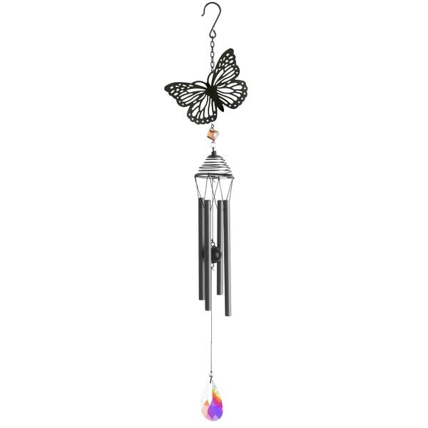EDH Door Hardware Silhouette Butterfly Wind Chime - Elegant Black Design for Garden Décor