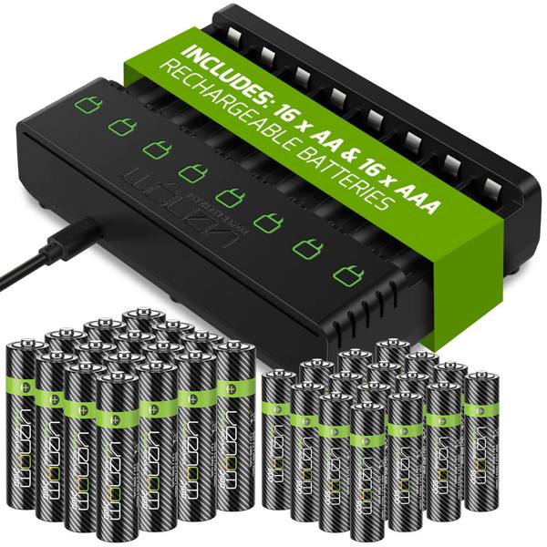 Venom Rechargeable Battery Charging Dock plus 16 x AA 2100mAh and 16 x AAA 800mAh Rechargeable Batteries