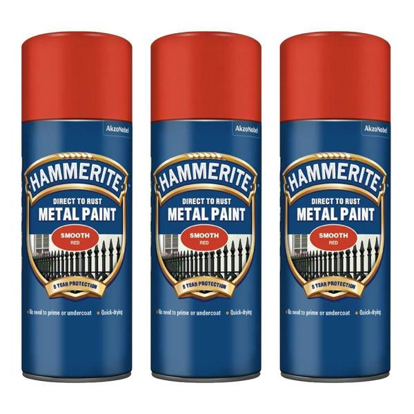 Hammerite 3X Hammerite Smooth Red Spray Paint 400ml