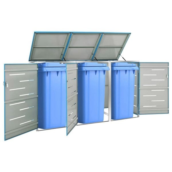 Berkfield Triple Wheelie Bin Shed 207x77.5x115 cm Stainless Steel