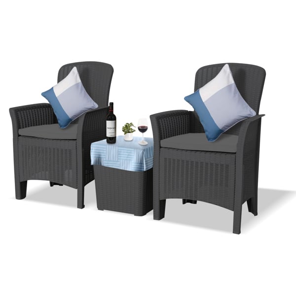 Homeology OPHELIA 3-Piece Rattan Garden Furniture High Back Armchair Set with Side Table in Black