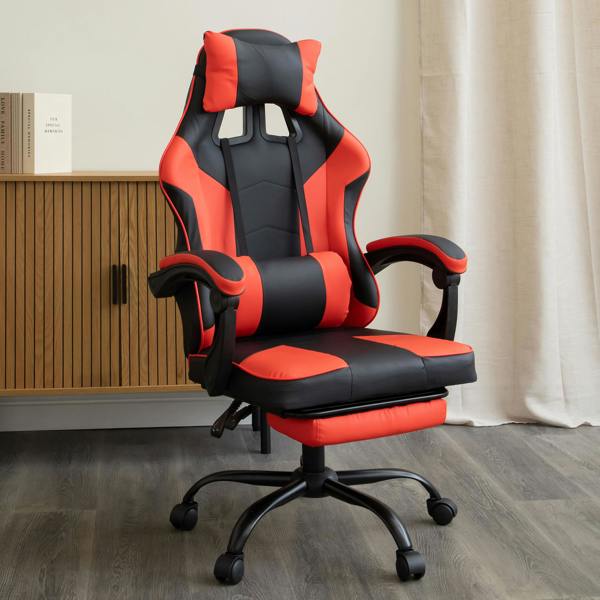 Samuel Alexander Ergonomic Gaming Chair with Footrest and Removable Pillows in Red