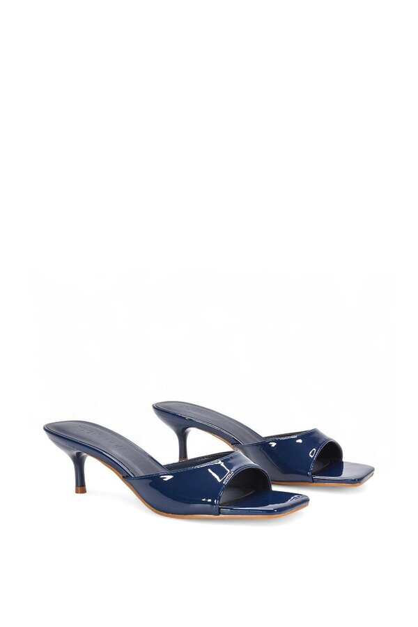 XY LONDON Square Toe Kitten Heel Slip On Heeled Sandal Mules