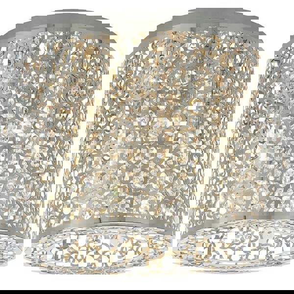 Flush Ceiling Mount Light Chrome & K5 Crystal Gorgeous Round Modern Lamp Shade Loops