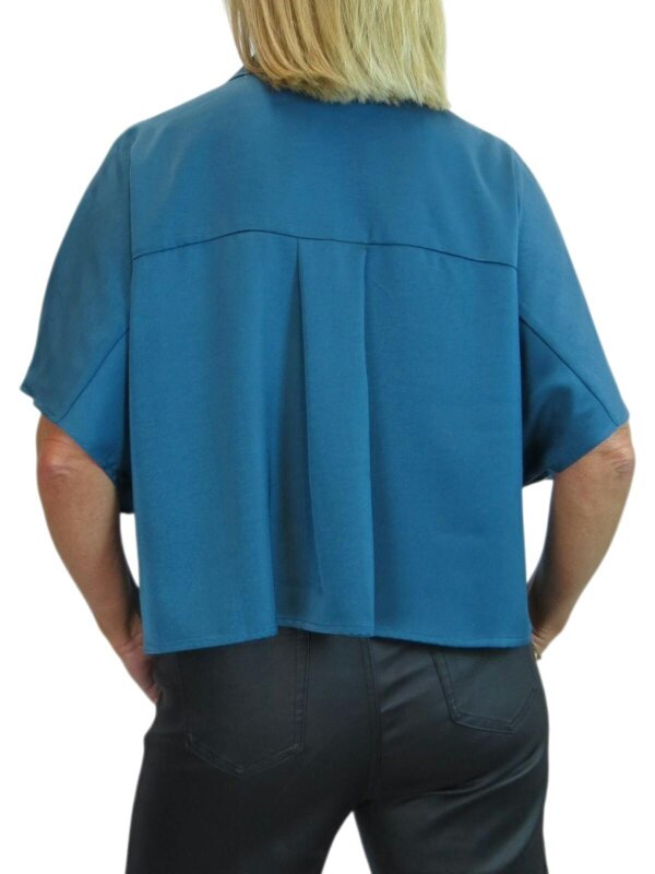 Paulo Due Women's Cropped Satin Shirt Short Sleeve Batwing Blouse