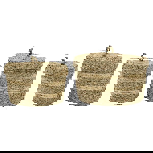 JVL Palma Natural Round Lidded Woven Storage Baskets for Home Organisation, Set of 2, Brown