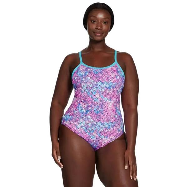 Zoggs Sirene Sparkle Thermal Ecofeel swimsuit in aqua pink floral