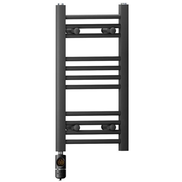 MYHOMEWARE 400 x 600 mm Matt Black Electric Bathroom Towel Rail Radiator Heater With AF Thermostatic Electric Element Pre-Filled