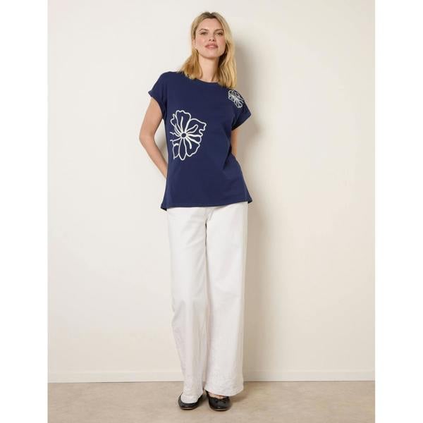 Blue Vanilla T-Shirt With Big Floral Embroidery