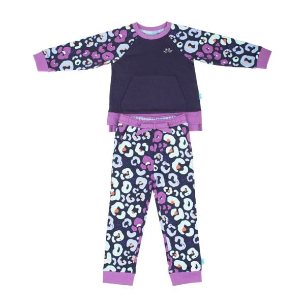 Luca and Rosa Navy & Purple Girls Leopard Print Lounge Set