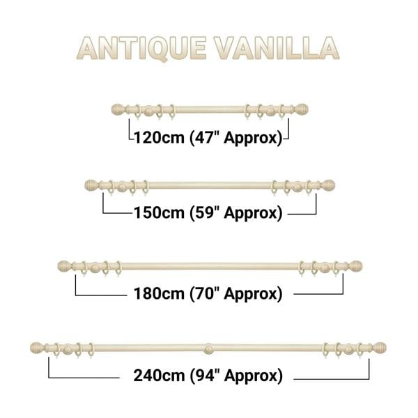 A.Unique Home Ribbed Wooden Curtain Pole with Rings and Fittings, In a Variety of Colours and Sizes (35mm) (180cm, Antique Vanilla)