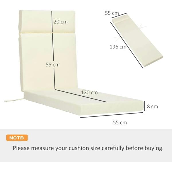 Cream white sun lounger cushion dimensions view, cushion only