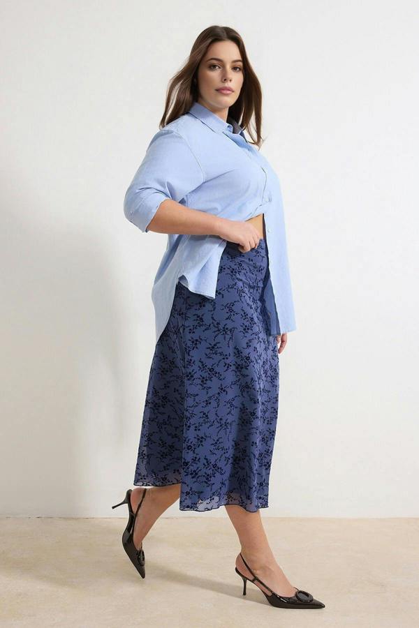 WOVCOR Flocked Knitted Plus Size Skirt