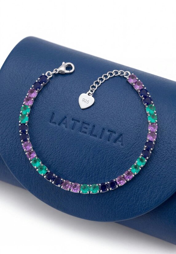 Latelita Kaleidoscope Gemstone Tennis Bracelet Silver