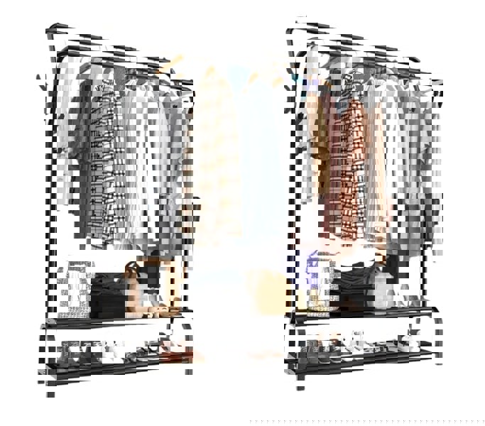 Modcraft Heavy Duty Metal Double Rail Clothes Rack – Freestanding Garment Stand with Shelf