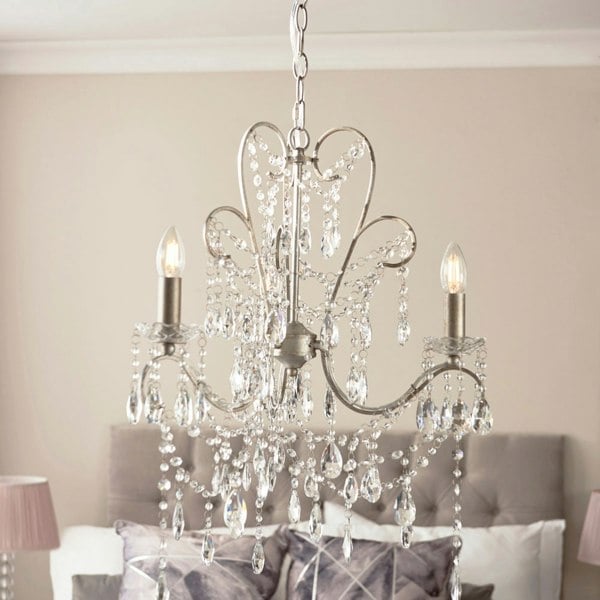 Aged Silver Ceiling Chandelier - 3 Bulb Light Decorative Ceiling Pendant Fitting