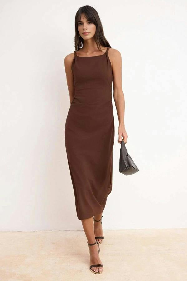 WOVCOR Bodycon Square Neck Sleeveless Knit Dress