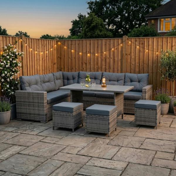 Jardi Rattan Corner Set With Composite Table – Grey