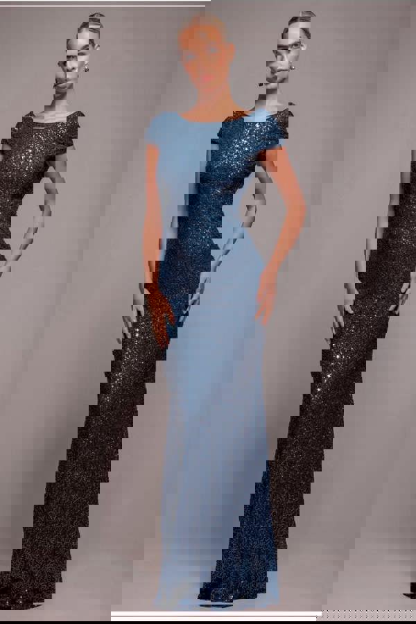 Cowl Back Sequin Maxi Dress - Navy DR3191