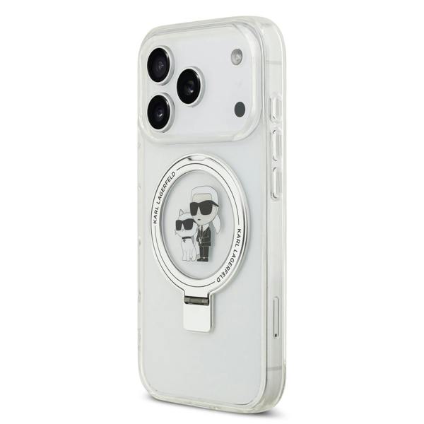 Karl Lagerfeld Ring Stand Karl and Choupette Case with MagSafe for iPhone 17 Pro 6.3" Clear - KLHMP17LHMRSKCH