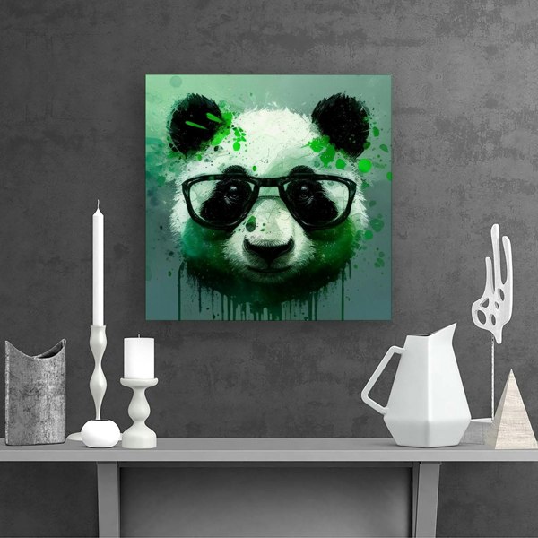 Warren Reed Panda With Glasses, Green Splashart Canvas