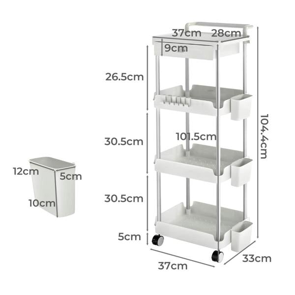 Levede 4 Tier Storage Trolley Cart on Wheels Kitchen Laundry Narrow Space Rack