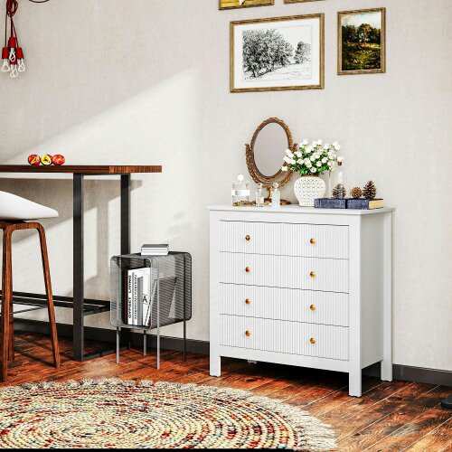 Wyld Haus Vedise Wooden White Elegant 5 Drawer Chest Of Drawers