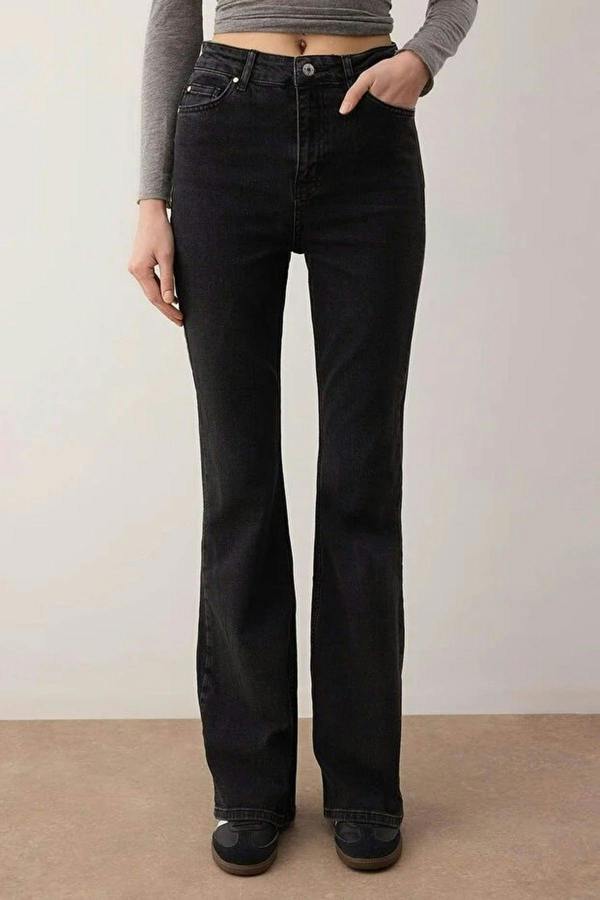 WOVCOR Faded Effect Vintage Regular Waist Flared Jeans