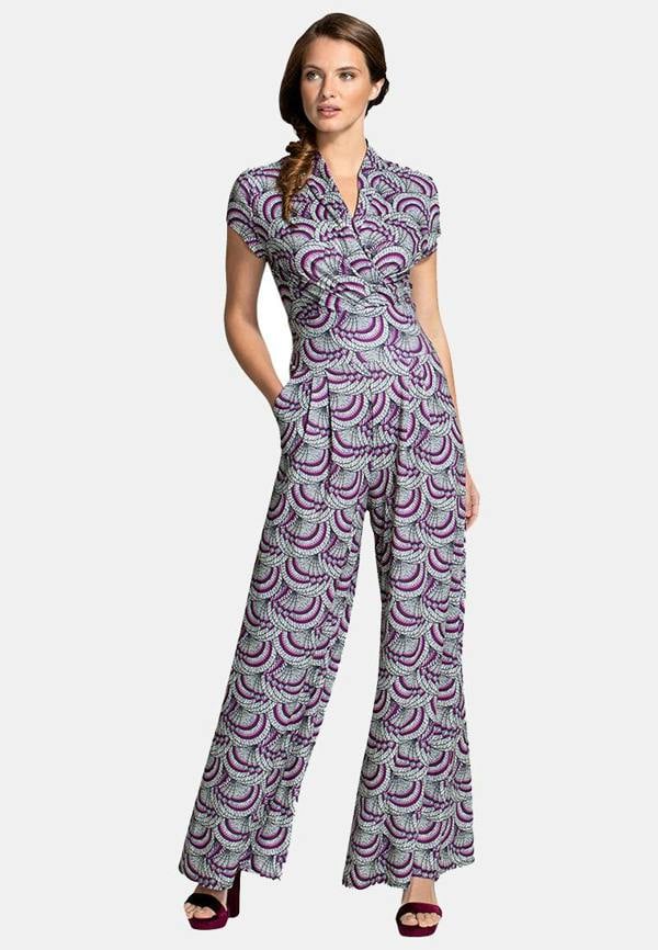 HotSquash V Neck Wide Leg Jumpsuit with Cap Sleeves