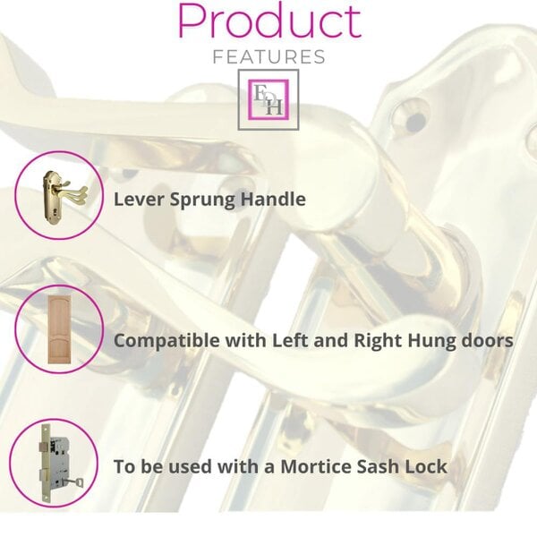 EDH Door Hardware Askworth Brass Plate Internal Lock Door Handles+ 3 Lever Mortice Sash Lock-170mm