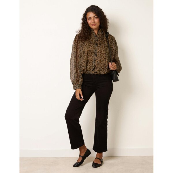 Blue Vanilla Leopard Mesh Puff Ball Shirt