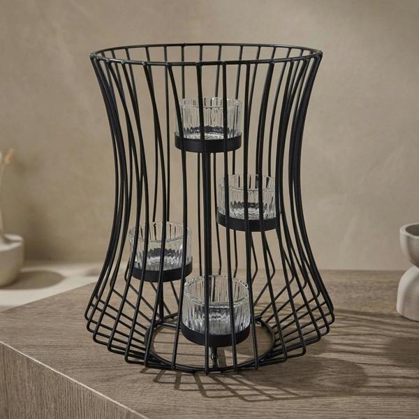 Garden Greatness Sleek Black Metal Cage Four Tealight Holder