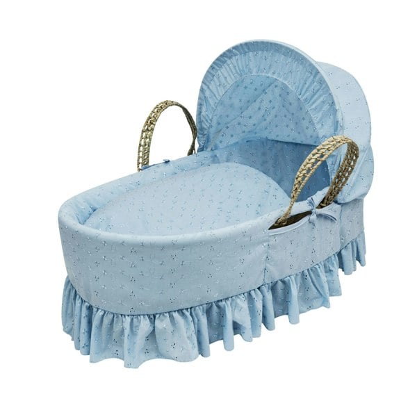 Kinder Valley Broderie Anglaise Blue Palm Moses Basket