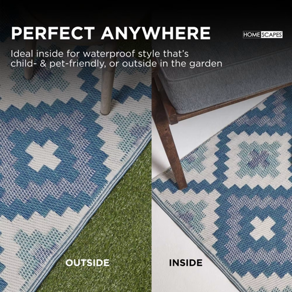 HOMESCAPES Outdoor Rug Luxury Waterproof Reversible Recycled, For Garden, Mia Aztec