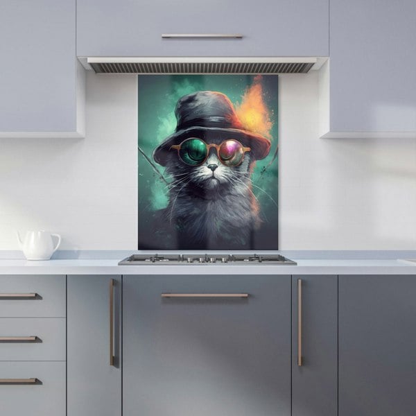 Warren Reed - Designer Fiery Cat In A Hat Kitchen Splashback