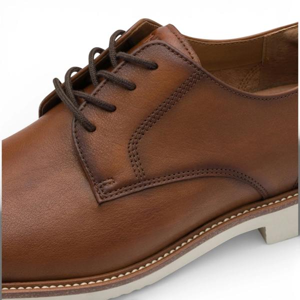 Tamaris Men's Cognac Brown Leather Plain Toe Derby Shoes