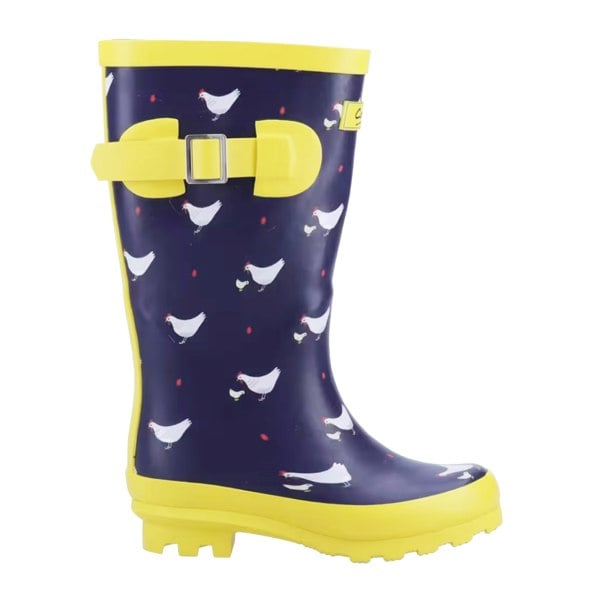 Cotswold Childrens/Kids Farmyard Chicken Wellington Boots - Navy/Yellow