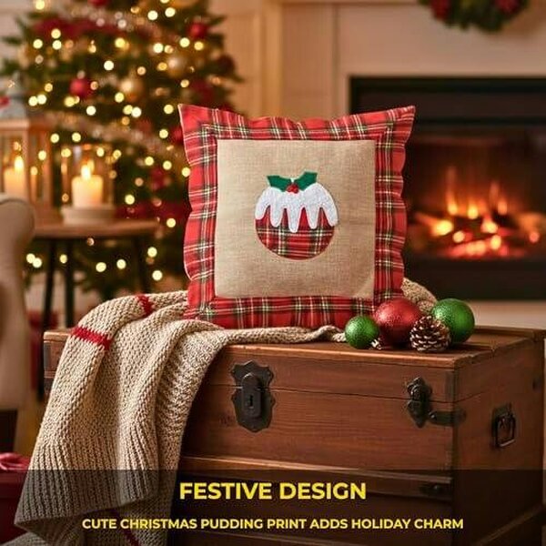 Shatchi 40x40cm 40x40cm Christmas Pudding Cushion Cover in Brown Hessian and Non-Woven Fabric