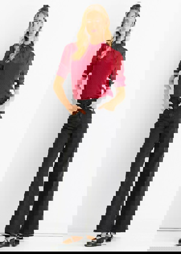 Gini London Red High Neck Lace Loose Fit Blouse