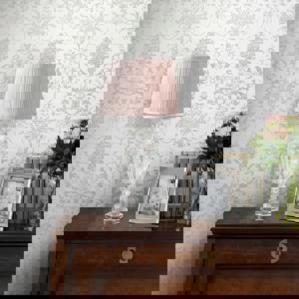 Laura Ashley Josette Wallpaper - Dove Grey & White - 10m