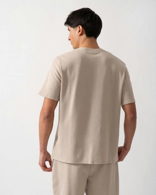 BOSS Orange Waffle Mens Cotton-Blend Pyjama T-Shirt with Embroidered Logo - Light Beige 275 - CHO - Designer Mens Pyjamas