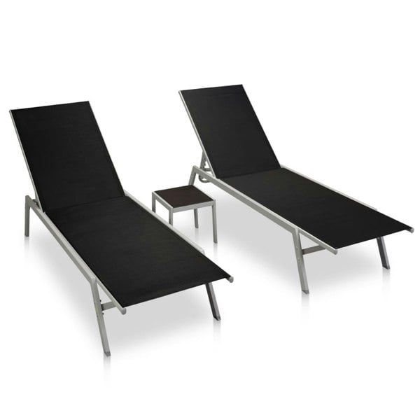 Berkfield Sun Loungers 2 pcs with Table Steel and Textilene Black
