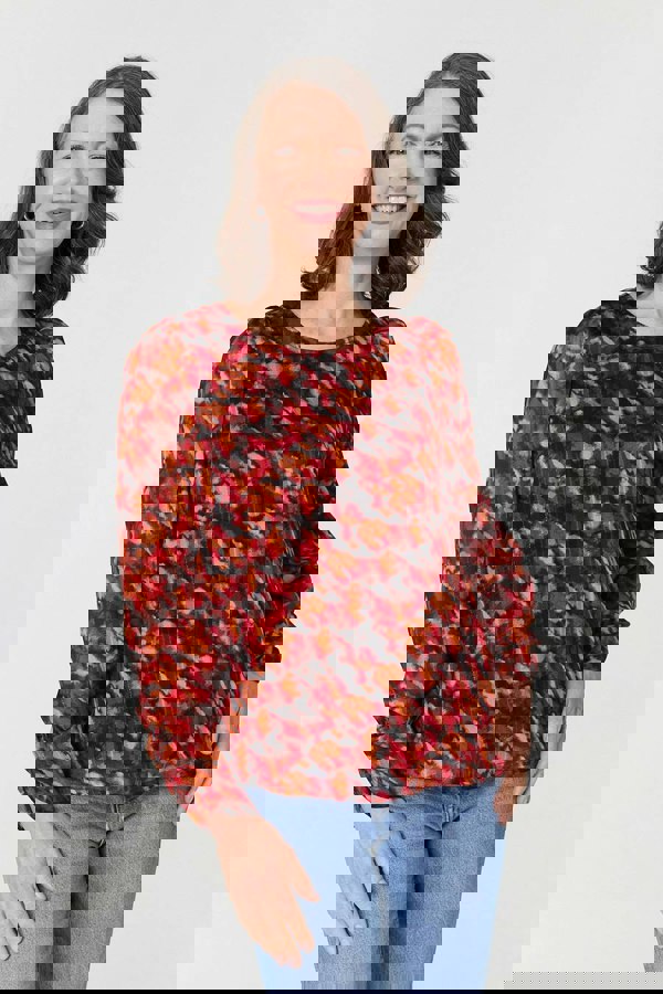 Orange | Printed Semi Sheer Long Sleeve Blouse : Model is 5'8"/172 cm and wears UK10/EU38/US6/AUS10
